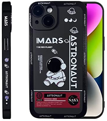 SUIMITAO Astronaut Schutzhülle für iPhone 13, süßes Cartoon, kompatibel mit iPhone 13, cooles Design, Space Mars, Schwarz