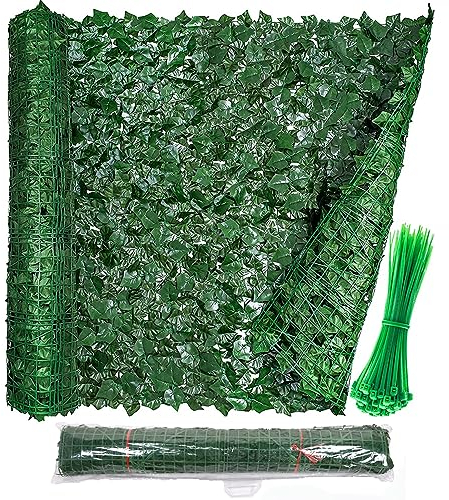 Efeu Sichtschutz Outdoor, 10 Stück 1*3M Künstliche Hecke, Balkon Sichtschutz Efeu, Sichtschutz Garten mit Künstlichen Blättern Künstliche Hecken Paneele Rolle für Gartenhecken Balkon Außendekoration