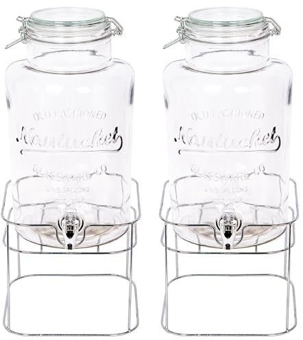 Rink Drink 2X Support Chromé 6.5L Distributeur de Boissons en Verres avec Robinet - Grand Cuisine Fête Eau Jus Punch Boire Réfrigérateur Récipient Cruche Bouteille Pot