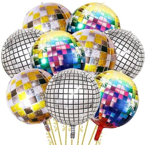 Discokugel Luftballon,9 Stück Disco Ballons,discokugel deko,4D Disco Folienballons 22 Inches,Mehrfarbige Disco-Folienballons,Disco Party Ballons Deko,70er 80er 90er Jahre Deko