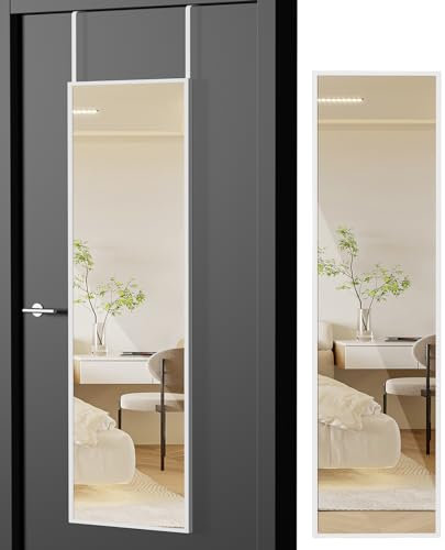 Warmiehomy Over Door Mirror Full Length, 28 * 118cm Door Hung Mirror, White Wall Mounted Mirror for Living Room or Dressing Bedroom