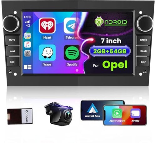 2G+64G Hikity Android 15 Autoradio per Opel Corsa Astra Zafira Meriva Vivaro con Wireless Carplay Android Auto 7Pollici Car Radio Stereo con GPS Navi WiFi DSP FM RDS Telecamera Posteriore MIC (Nero)