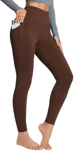 baleaf Women's Fleece Lined Leggings Thermal Pants with Pockets Winter Warm High Waisted Petite Yoga Trousers Brown S