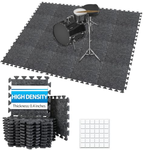TroyStudio Dicke, schallabsorbierende, ineinandergreifende Bodenmatten, 27,9 x 27,9 x 1 cm, hohe Dichte, Klavierteppich, Schlagzeugteppich, rutschfeste Anti-Vibration, schalldichte Pads, Akustikdecken