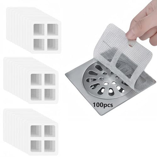 AMFUN 100Pcs Coladores de Desagüe Desechable, Colador de Pegatina de Malla, Drenaje Pegatina de Malla, para Baño, Bañera, Ccocina