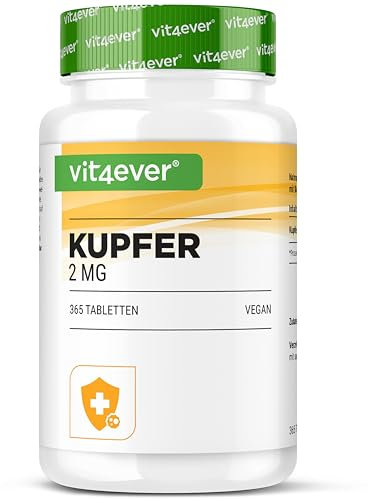 Kupfer - 365 Tabletten mit jeweils 2 mg - 1 Jahresvorrat - Hohe Bioverfügbarkeit - Kupfergluconat - Hochdosiert - Vegan - Ohne unerwünschte Zusätze