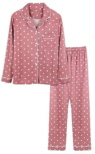 Pigiama Aperto Davanti Donna Aperto Casual Donna Pigiama Noi Di Notte Con Tasca Due Pezzi Maglietta Manica Lunghe E Pantaloni Da Notte Camicia Da Notte Tinta Unita Per Casa E Casuale Regali Di Natale