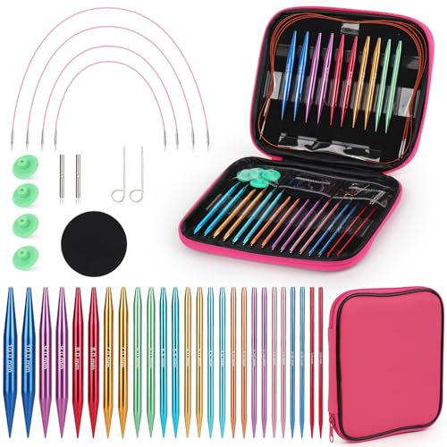 Coopay Auswechselbare Rundstricknadeln Set, 3,0-10,0 mm Rundstricknadeln (4 Längen verstellbar), Stricknadeln Rundstricknadel mit Aufbewahrungstasche,Austauschbare Rundstricknadeln, Regenbogen
