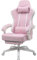 GTPLAYER Chaise de gaming ergonomique avec surface en tissu, coussin de siège à ressort, accoudoirs de connexion et repose-pieds, blanc/rose