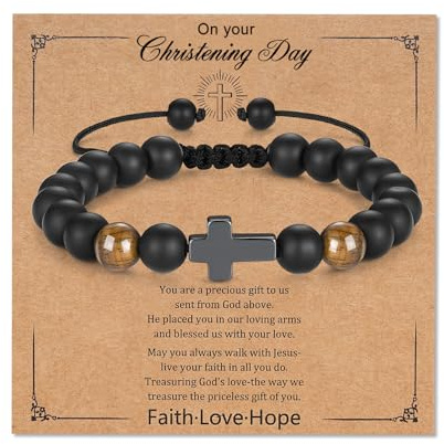 Toplstud Christening Gifts for Boys, Cross Bracelets for Son Grandson Godson, Boy's Beaded Rope Bracelet, Christian Jewellery Religious Gift for Christian Boys
