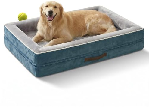 Upvilla Orthopädisches Hundebett XL, Hundekorb Waschbar | mit Eierförmiger Kistenschaum，Wasserdicht Hundesofa mit rutschfeste Unterseite und Vierseitiges Kissen (Blau, L117xB76xH19cm)