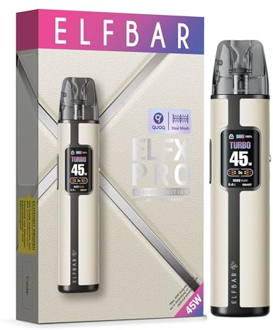 ElfX Pro Pod Kit, 1200 mAh Akkuträger Pod Mod, nachfüllbares Kunstleder Basisgerät, LED Display, 2 Dampfmodi, TypeC Ladelkabel, Dual Mesh, Nikotinfrei ohne Eliquid - Weiß