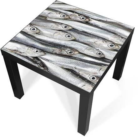 banjado Tischfolie selbstklebend passend für Tisch Lack/Klebefolie Tisch/Möbelfolie kompatibel mit IKEA LACK Tisch – Motiv Sardinen