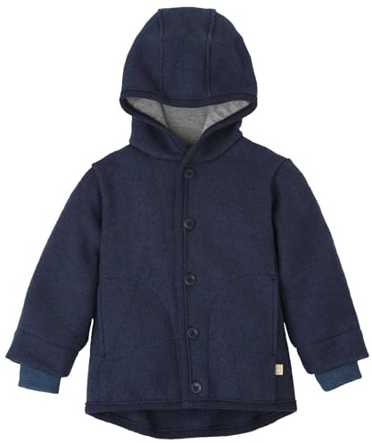 Disana WALK-JACKE Baby & Kinder - 100% Bio-Merino, Wollwalk – atmungsaktiv & natürliche Wärme - unisex Gr. 74 –140 - nachhaltig & fair – mit Kapuze & Bündchen - made in Germany | Indigo Gr. 98-104