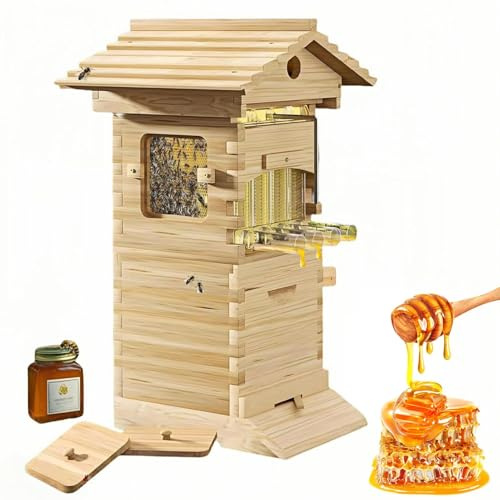 Flow Hive Bienenstock-Starterset, Bienenhaus for Gartenbienen, Komplettes Bienenhaus mit Sichtfenster und Honigauslauf, Bienenstock for die Imkerei