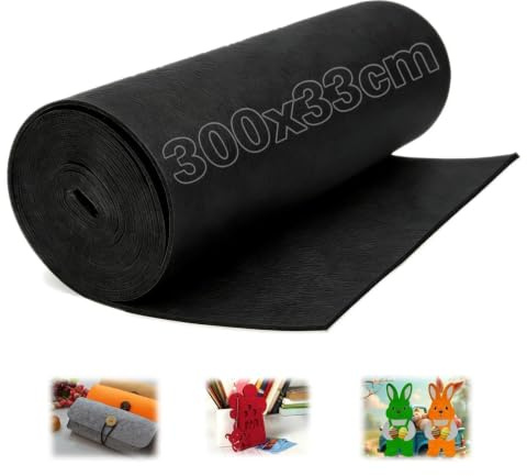 Ezitruz Filz Meterware 300×33 cm, Filzstoff Schwarz Filz 3 mm Dick Filzrolle Filzmatten zum Fuschneiden Bastelfilz Polyester für DIY Handwerk Filzunterlage Patchwork Aufbewahrungstasche Stickfilz