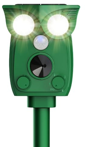 Dissuasore per gatti a ultrasuoni, a energia solare, 3 modalità, repellente a ultrasuoni per cani, martore, con sensore di movimento, per gatti, cani, topi, uccelli, martore