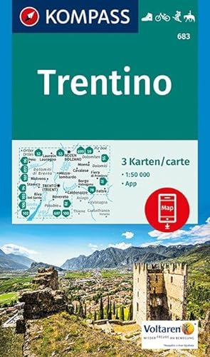 KOMPASS Wanderkarte Trentino: 3 Wanderkarten 1:50000 im Set inklusive Karte zur offline Verwendung in der KOMPASS-App. Fahrradfahren. Skitouren. Reiten. (KOMPASS-Wanderkarten, Band 683)