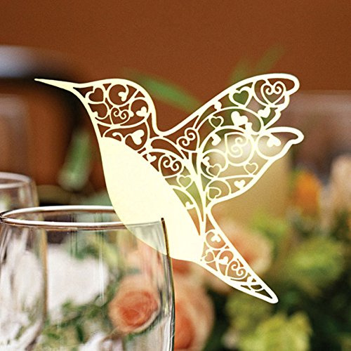 Pack of 20 Laser Cut Ivory Hummingbird Name Place Cards for Wine Glass