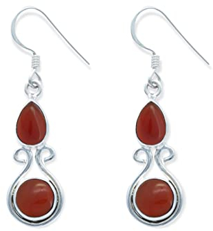Ohrringe 925 Silber Karneol orange roter Stein Edelstein Ohrhänger echt Silber Damen Sterling Silber Hänger Geschenk (MOH-088-16)