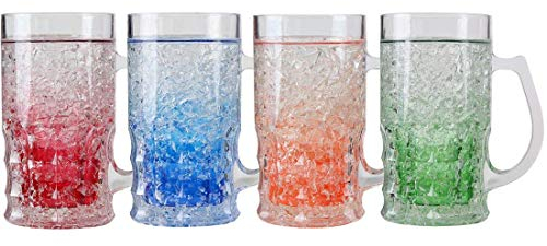 Lily's Home Isolierte doppelwandige, gelgefüllte Biergläser aus Acryl, mattiert, ideal für den Genuss von Brauen bei Grillabenden und Partys, transparent mit verschiedenfarbigen Böden (je 400 ml, 4