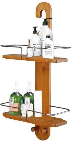 Blue Canyon Bamboo Shower Caddy 2 Tier Hanging Caddy, No Drill Bamboo Bathroom Shelf, Non-Rusting Storage Shelves, Shower Accessory, Bathroom Organisation Shelf, Shower Basket Organizer