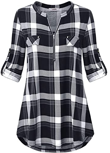Lalala Oberteile Damen Lässig Langarmshirt V Ausschnitt Hollow Out Longshirt Basic Bluse (B-schwarz L)