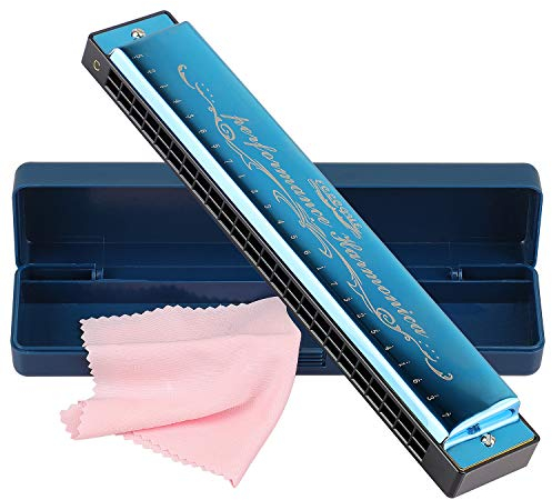 Mundharmonika Professionelle C-Dur Blues Harmonica Diatonische 24-Loch mit Fall für Blues Folk Jazz Pop für Erwachsene Kind Kinder Student Anfänger Geschenk Blau