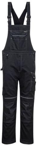 Portwest PW346 PW3 Arbeitslatzhose 9 Taschen Vorgeformte Kniepolstertaschen | Schwarz, 3XL, UPF 40+, EN 14404 Typ 2, Polyester-Baumwolle, Knieschonertaschen, Dreifachnaht, Bau