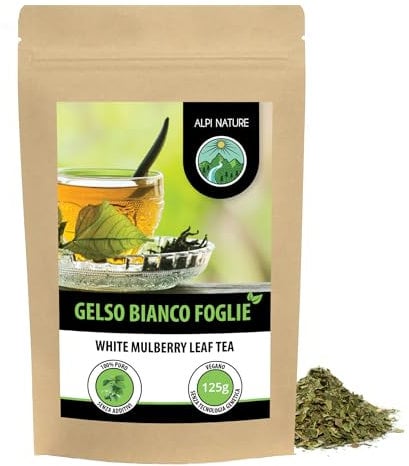 Alpi Nature Foglie di Gelso Bianco Tisana 125g, Foglie di Gelso Essiccate e Tagliate, Tè Sfuso