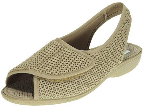 Calzados Romero. Zapatilla de Rejilla de Nailon para Mujer Ajustable 0758. BEIG Talla 39