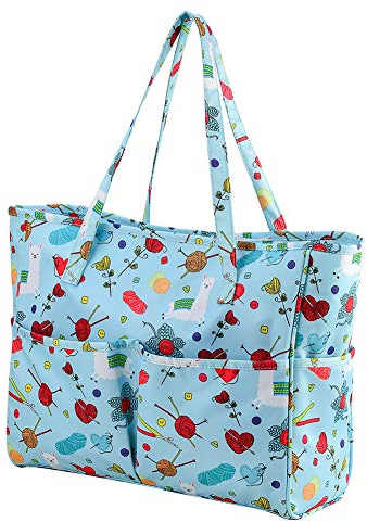 Coopay Basteltasche zum Häkeln, Stricken, Kreuzstich, Tragetasche für Stickerei und Stricknadeln, Garn-Aufbewahrungstasche 35,6 x 14 x 30,5 cm, Oxford-Stoff, Blau