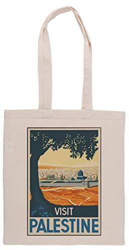 Luxogo Vintage Travel Poster Visit Palestine Einkaufstasche Groceries Beige Shopping Bag