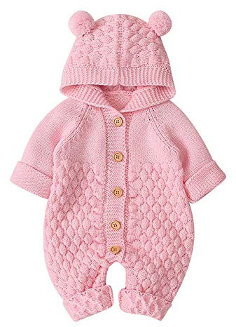 Unisex Neugeborenes Baby Mädchen Jungen 3D Bärenohren Kapuze Strampler Strickpullover Jumpsuit Spielanzug Einteiliger Overall Bodysuit Winter Wärmer Oberbekleidung Schneeanzug Schlafanzüge Nachtwäsche