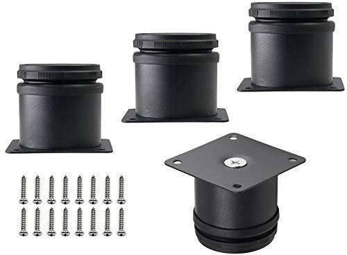Kyuionty Set of 4 Stainless Steel Furniture Legs 2 Inch, Adjustable Round Cabinet Legs 2 Dia Kitchen Feet, Metal Replacement Legs for Cabinet Sofa Couch Shelves Table (Black)