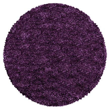 SIMPEX Shaggy Hochflor Teppich Lila 120 cm Rund Extra Weich & Waschbar Jute Rückseite für Fußbodenheizung, Einfarbig & Flauschig für Wohnzimmer & Schlafzimmer