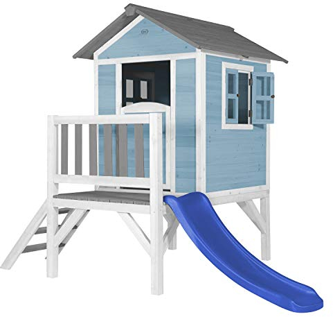 AXI Spielhaus Beach Lodge XL in Blau mit Rutsche in Blau | Stelzenhaus aus FSC Holz für Kinder | Kleiner Spielturm für den Garten
