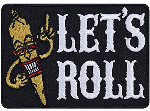 Let’s Roll – Funny Iron on Patches for Bikers, Rockers, Stoners, Smokers | Sew on or Iron on Weed Wrap Design Applique Patches for Jeans, Jackets, Sleeves, Motorcycle Case 85X55 mm