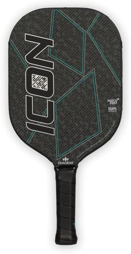 Diadem ICON Performance Pickleball-Paddel (schwarz, mittel, 227 g) | Graphit-Kohlefaser, Wabenkern, Fiberglas-Gesicht, Ultra-schlanker Kantenschutz, drehfreundlich, für drinnen und draußen