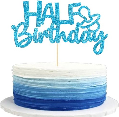 Gyufise 1 x blauer Glitzer-Tortenaufsatz, Halbjahr, Kuchendekoration für Halbjahr, Babyparty, Baby-Halbjahr, Geburtstag, Party-Dekoration