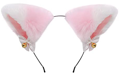Katzenohren Haarreif Stirnband Haarschmuck Fuchsohren Haarreifen Haarband mit Glocken Tier Anime Kunstpelz Stirnband Haarreifen Plüsch Tier Cosplay Haarband Geschenke für Kinder Erwachsene Karneval