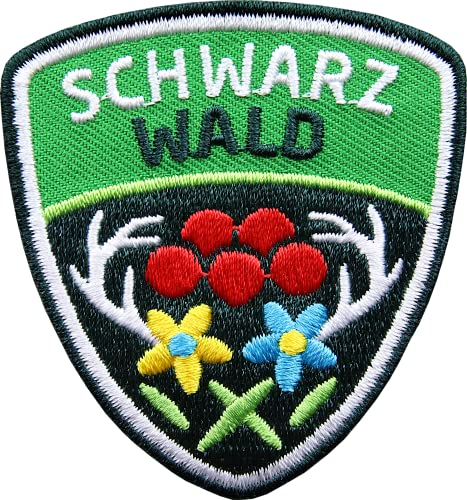 2 x Schwarzwald Abzeichen 55 x 61 mm/hochwertig gestickte Aufnäher Aufbügler Wappen/Patch für Kleidung Tracht Mode Rucksack Erwachsene/Bollenhut Hirsch-Geweih (Grün)