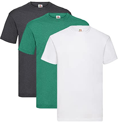 Fruit of the Loom Valueweight T-Shirt Various Colour Sets S M L XL XXL 3XL 4XL 5XL, 1 x Dark Heather + 1 x Retro Green + 1 x White + 1 x purchase notepad, L