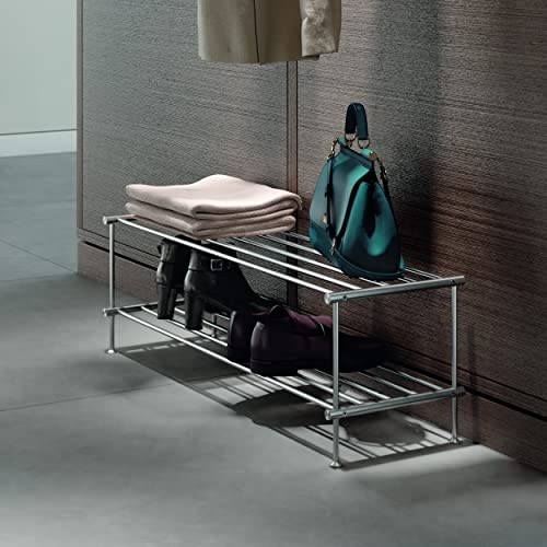 Schuhregal, 2 Ebenen, 80 cm breit, gebürsteter Edelstahl - PHOS Design