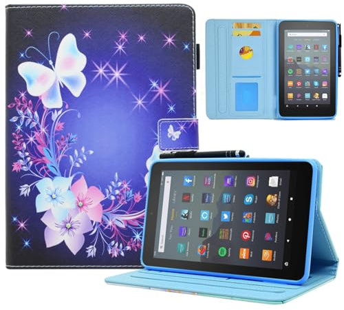 BYCeKe for Amazon Fire 7 Tablet Case (ONLY 9th/7th/5th Generation 2019 2017 2015 Release) PU Leather Stand Cover Smart Flip Case with Auto Wake/Sleep for Kindle Fire 7 Case 2019, Butterfly Basket