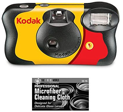 The Imaging World Bundle of Kodak Funsaver 35mm One-Time-Use Disposable Camera (ISO-800) Flash - 27 Exposures Microfiber Cloth