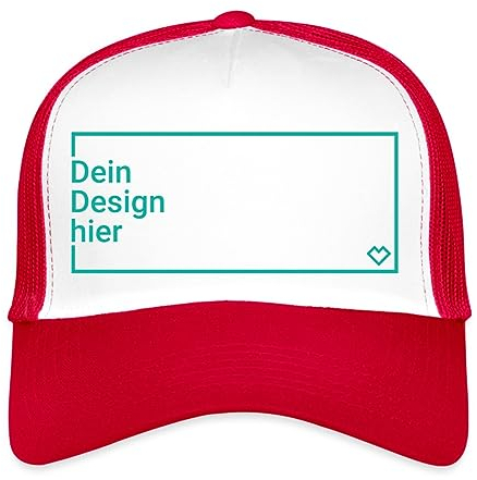 Spreadshirt Personalisierbares Trucker Cap Selbst Gestalten mit Foto und Text Wunschmotiv Trucker Cap, One Size, Weiß/Rot