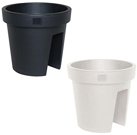 Sanixa GE31502838 Blumentopf Geländertopf rund in Anthrazit/Schwarz 27 cm Kunststoff Geländerblumentopf Pflanztopf Pflanzgefäß Balkonblumentopf Balkontopf (Anthrazit)