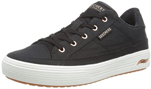 Skechers Women's Arch FIT Arcade Sneaker, Black Canvas/Rose Gold Trim, 3.5 UK