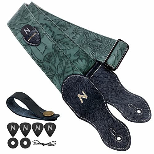 Nefelibata Gitarrengurt mit Plektrumtasche, 2,3-Zoll-Lederschnitz-Gitarrengurte im Porter-Stil, hochwertige Lederenden, 60er-Jahre-Western-Vintage-Stil mit Plektren, Gurtknopf und Gurtschlössern